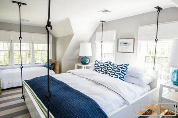 Идејата за спална соба: висечки кревет