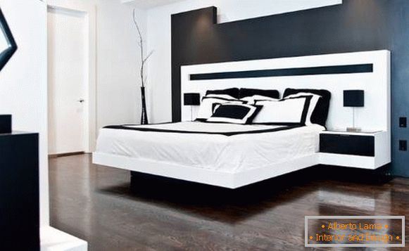Спална соба дизајн во црно и бело
