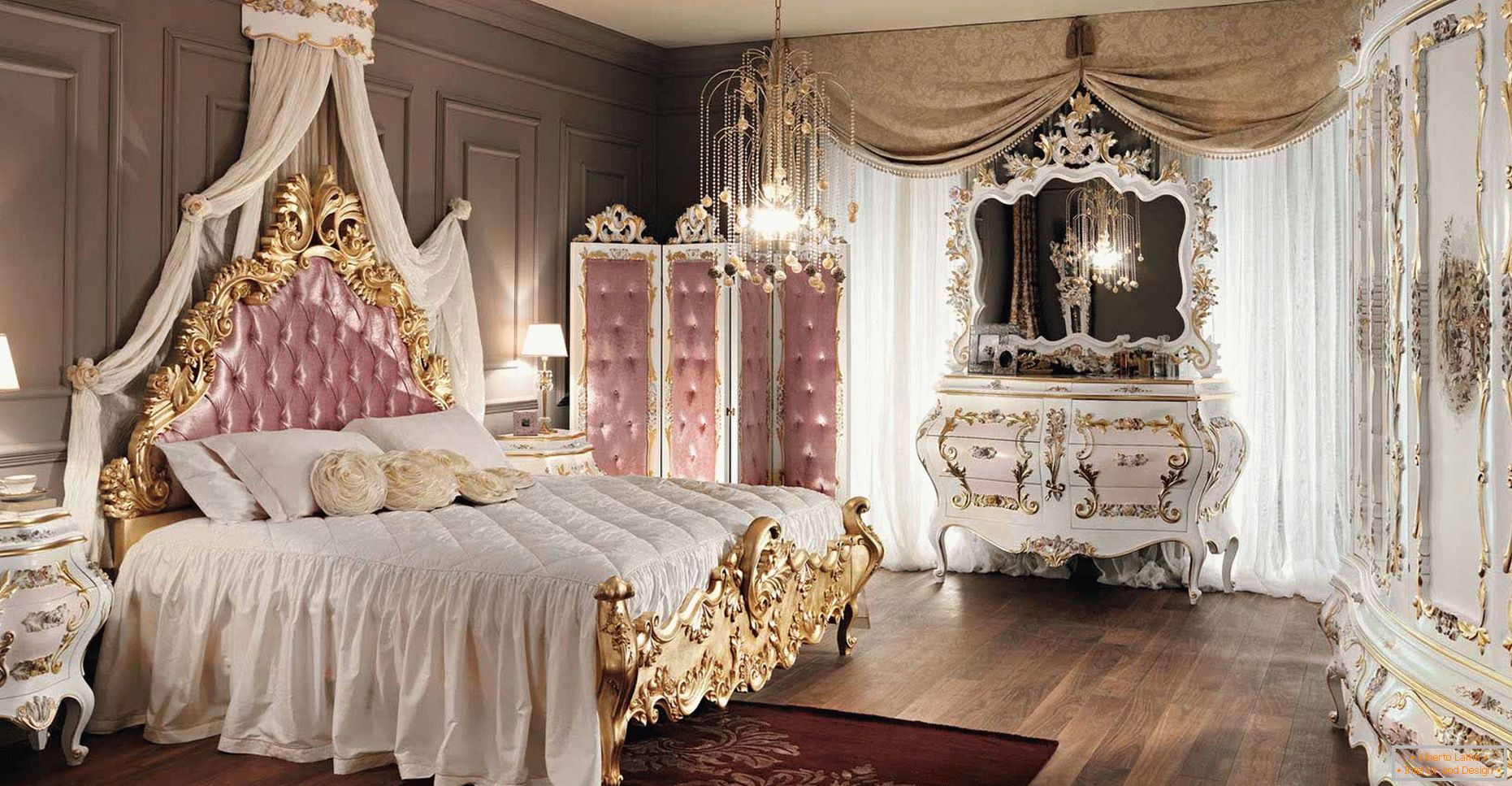Помпезно, величествена спална соба за една млада дама.
