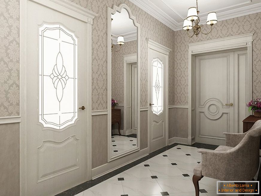 Светли ѕидови во ходникот во класичен стил