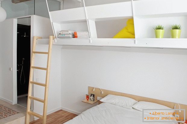 Проектот на мини стан: спална соба во бела боја