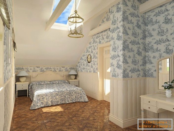 Лаконска дизајн идеја е спална соба во стилот на земјата. А минимум мебел и правилно избрани финиш.