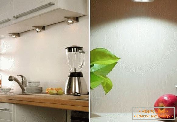 LED осветлување тела за кујна под кабинети над главата на слика