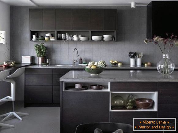 Стилски кујни - фотографија во темни бои и стил на минимализмот