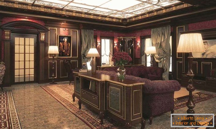 Пространа дневна соба во викторијански стил на елитниот клуб кој ги задржува англиските традиции.