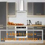 Комбинацијата на сиво и светло дрво во кујната
