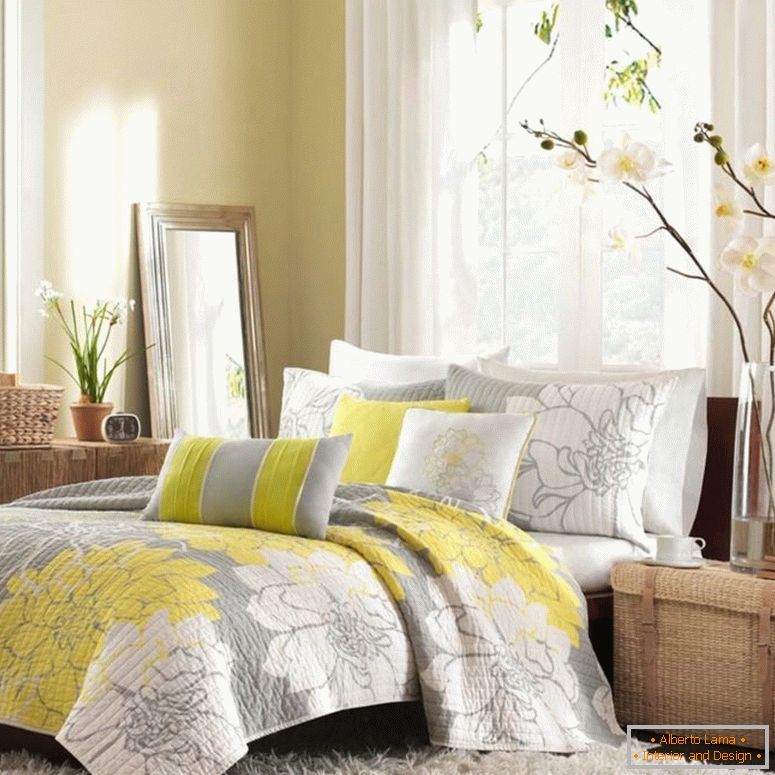 endearing-pretty-flowers-decorating-idea-mixed-with-gray-white-bedroom-interior-plus-yellow-accent