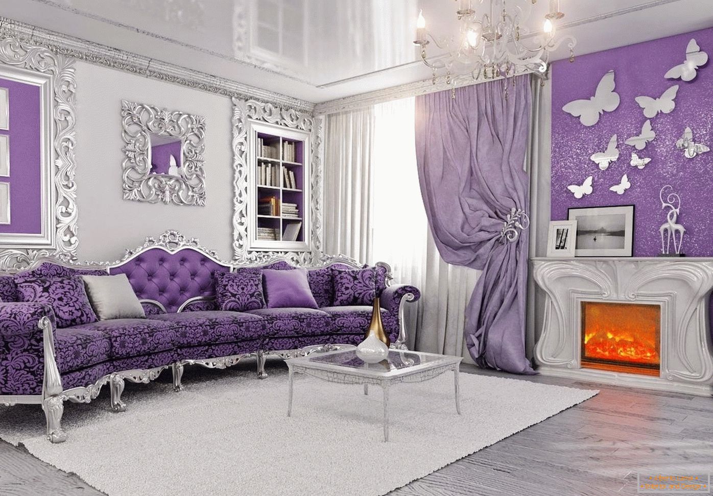 Греј-виолетова дневна соба