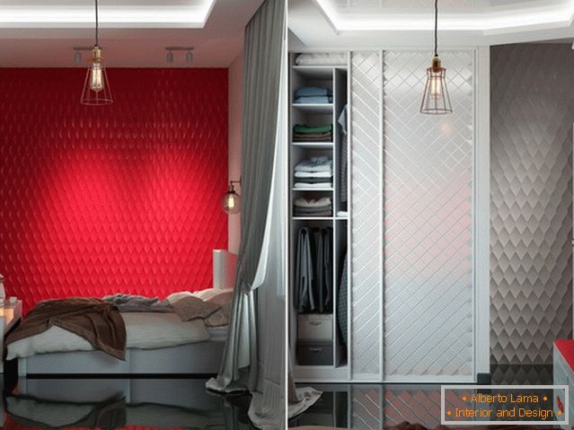 Богат црвено во дизајнот на спалната соба