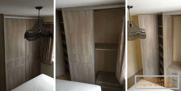 Дизајн на аголна гардероба во спалната соба - слика внатре
