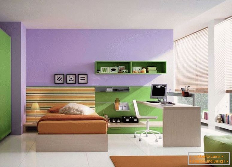 извонредно-дете-спална соба-дизајн-и-модерна-деца-соба-со-квадрат-зелена-каучот-на-кафена-килим-со-деца-соба мебел-мансарда стил кревет