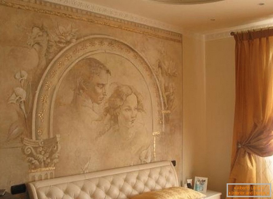 Украсни ѕидови со декоративен малтер - слика во спалната соба
