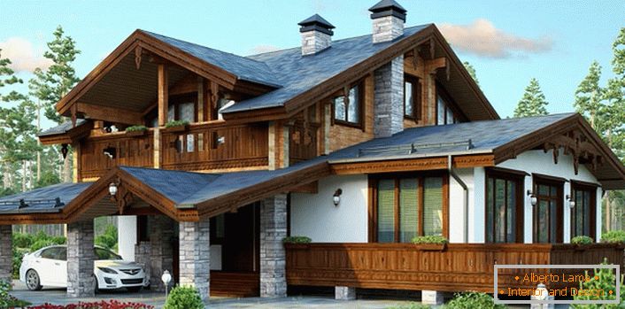 Проектот на куќа во стилот на вила е идеална варијанта на приградски недвижен имот.