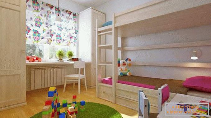 Дизајн на двособен стан со детска соба за две деца