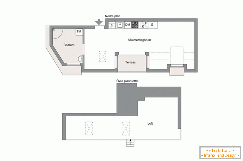 Еднособен стан во две нивоа со чардак