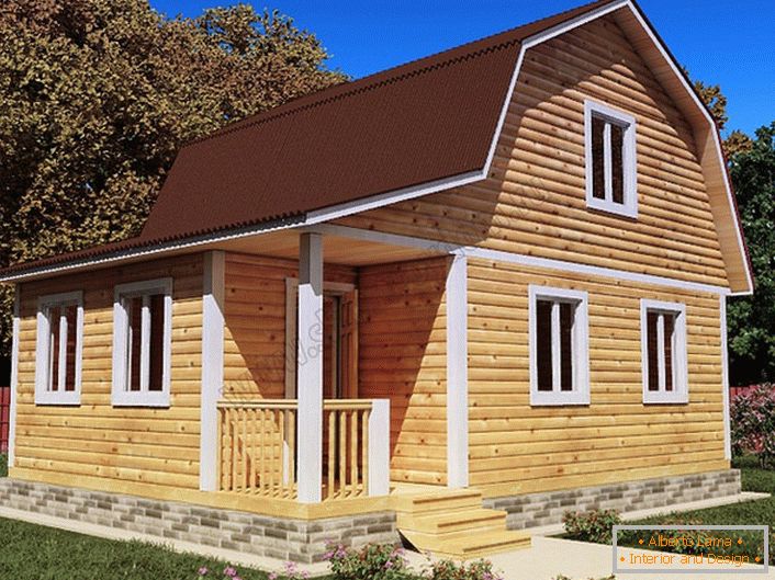 Едноставна дрвена куќа со поткровје.