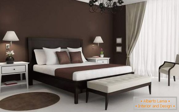 Темно кафеава позадина во дизајнот на спалната соба