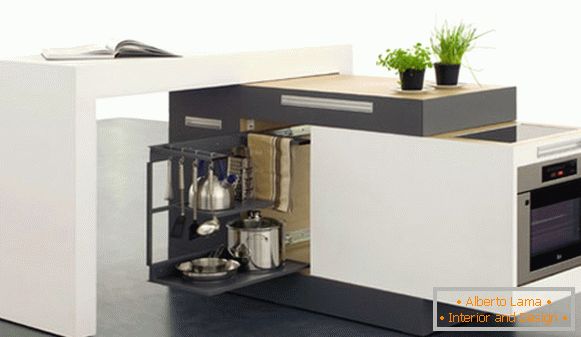Внатрешноста на многу мала кујна: мобилен кујнски сет