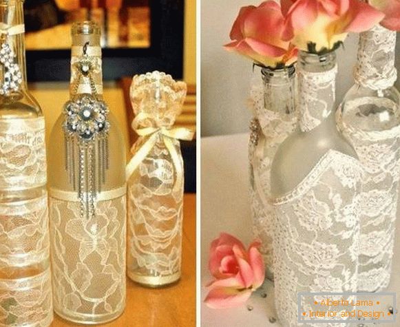 Како да се направи убава вазна од шише и чипка