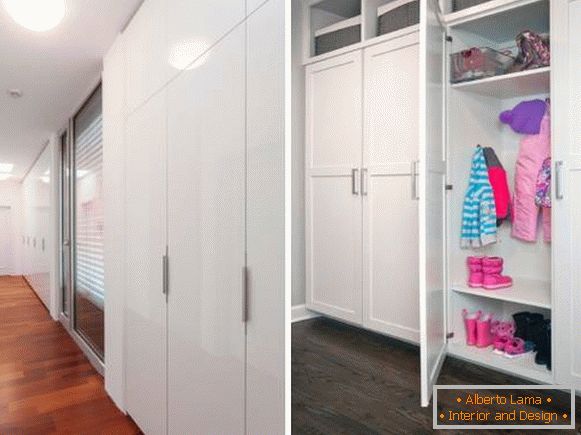 Вградени гардероби во ходникот - слика во бела боја