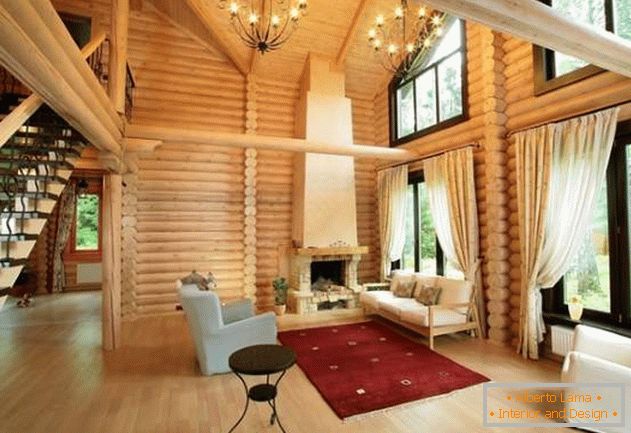 Внатрешен дизајн на дрвена куќа од дневници