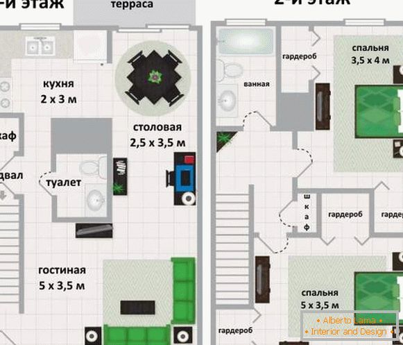 Дизајн на вториот кат во приватна куќа - изберете план на соби
