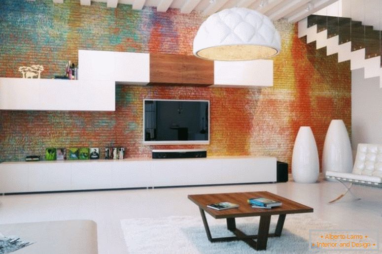 ентериер-извонредно-колоритни-изложени-тули-ѕид-идеи-на-мансарда-дневна соба-со-возбудливо-дрво-1200x799