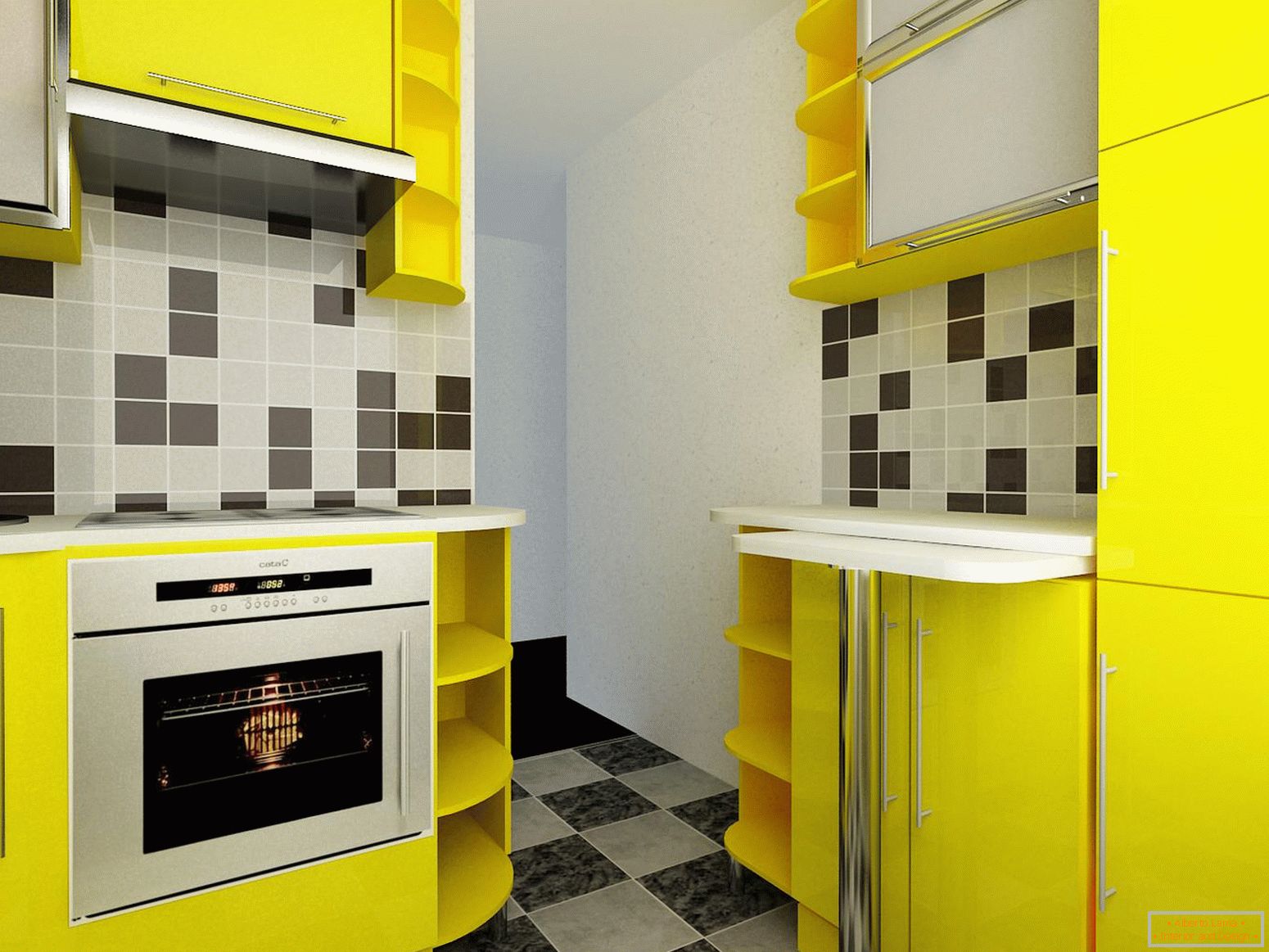 Мала кујна во жолта боја